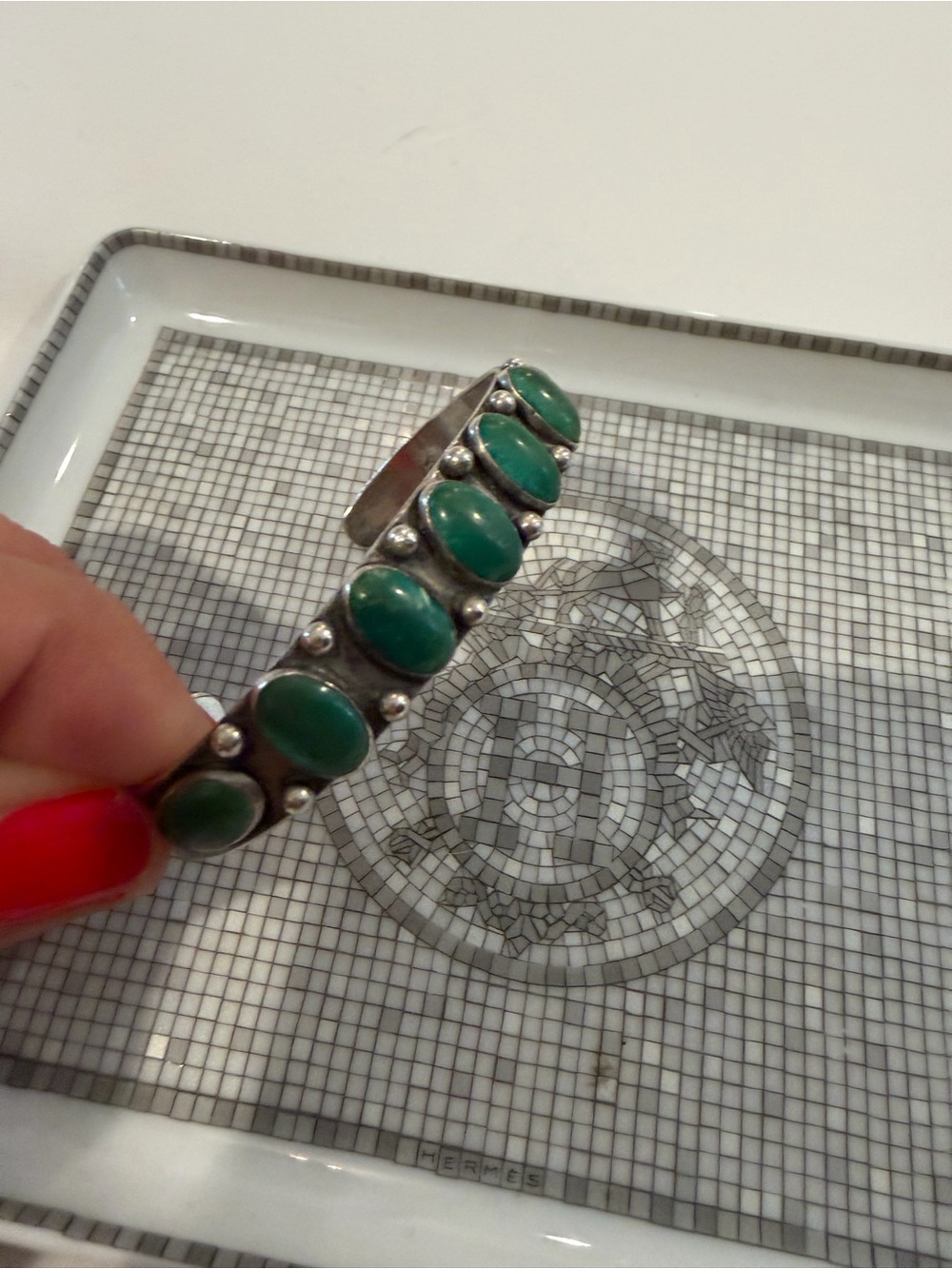 vintage navajo silver Green Silver Cuff Bracelet - Women's Jewelry